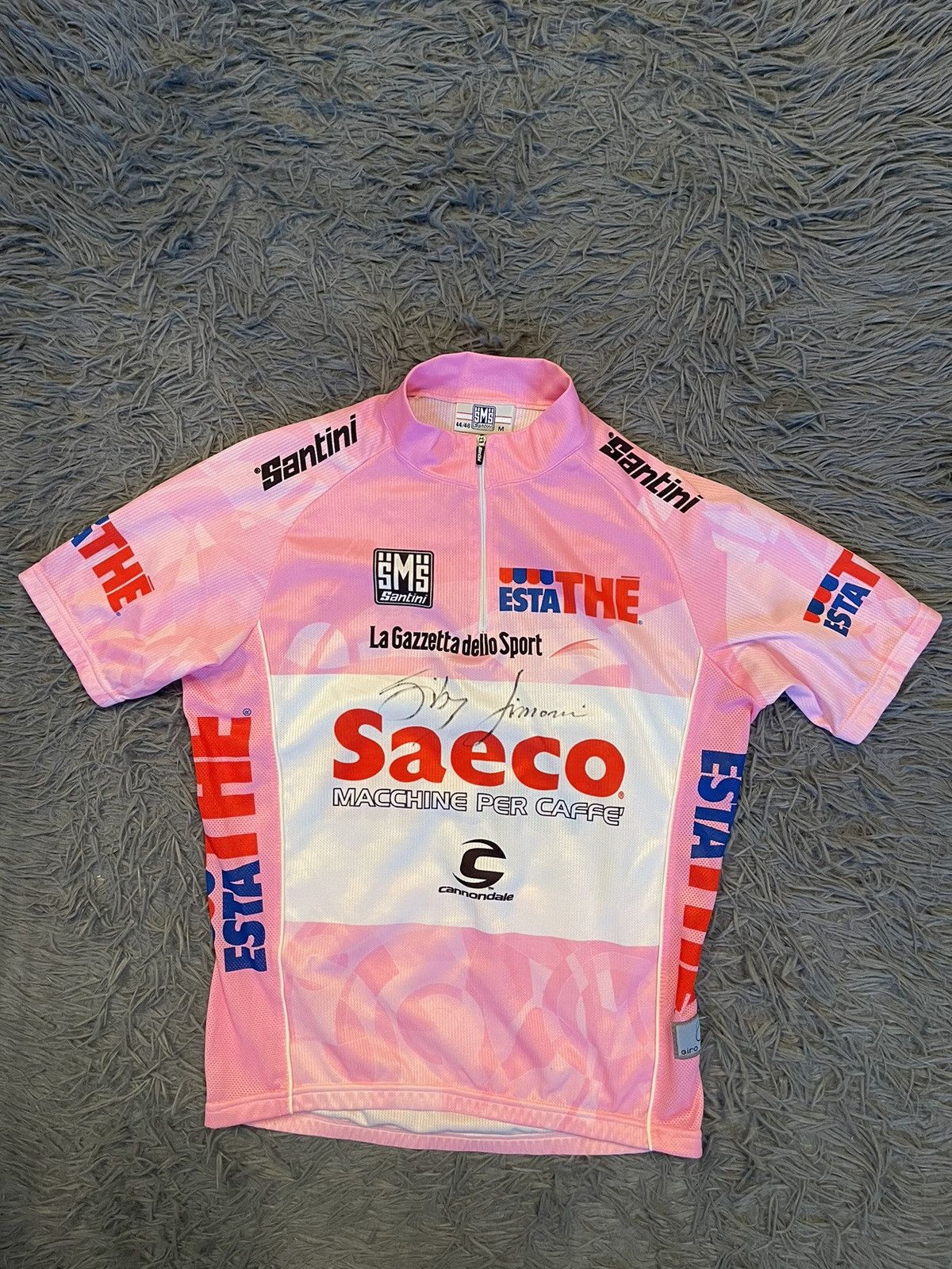 image of Cycle x Jersey Gilberto Simoni 2003 Autographed Giro D’Italia Jersey in Pink, Men's (Size Medium)