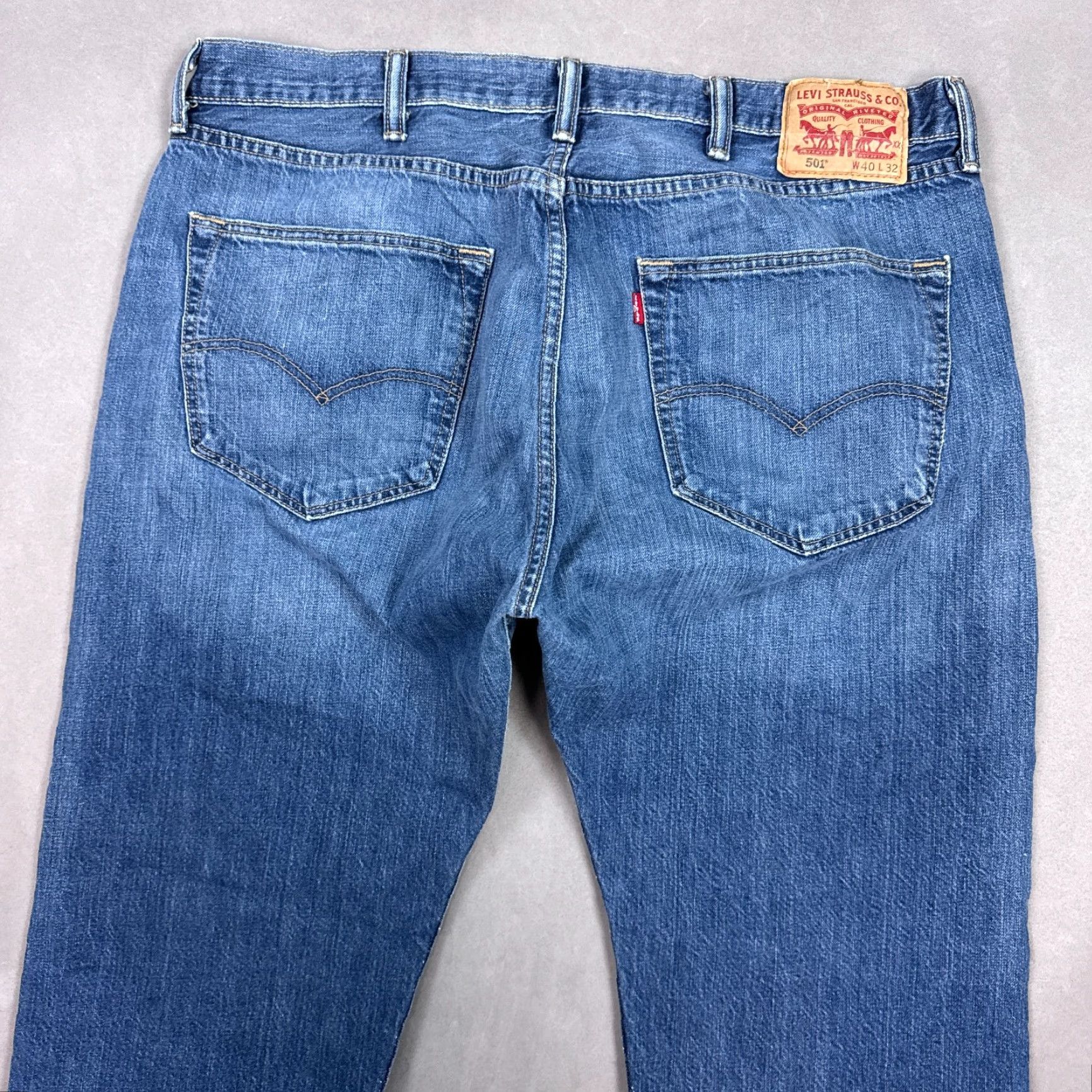 Levi's Levis 501 Jeans Mens 40x32 Blue Denim Pants Button Fly Straight Faded Work Chore Size US 40 / EU 56 - 5 Thumbnail