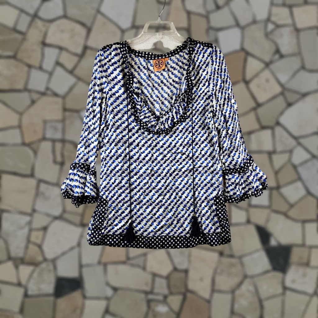 Tory Burch Tory Burch Blouse Long Sleeve Silk Blend Ruffle Size 8 Multicolor Women Size M / US 6-8 / IT 42-44 - 1 Thumbnail
