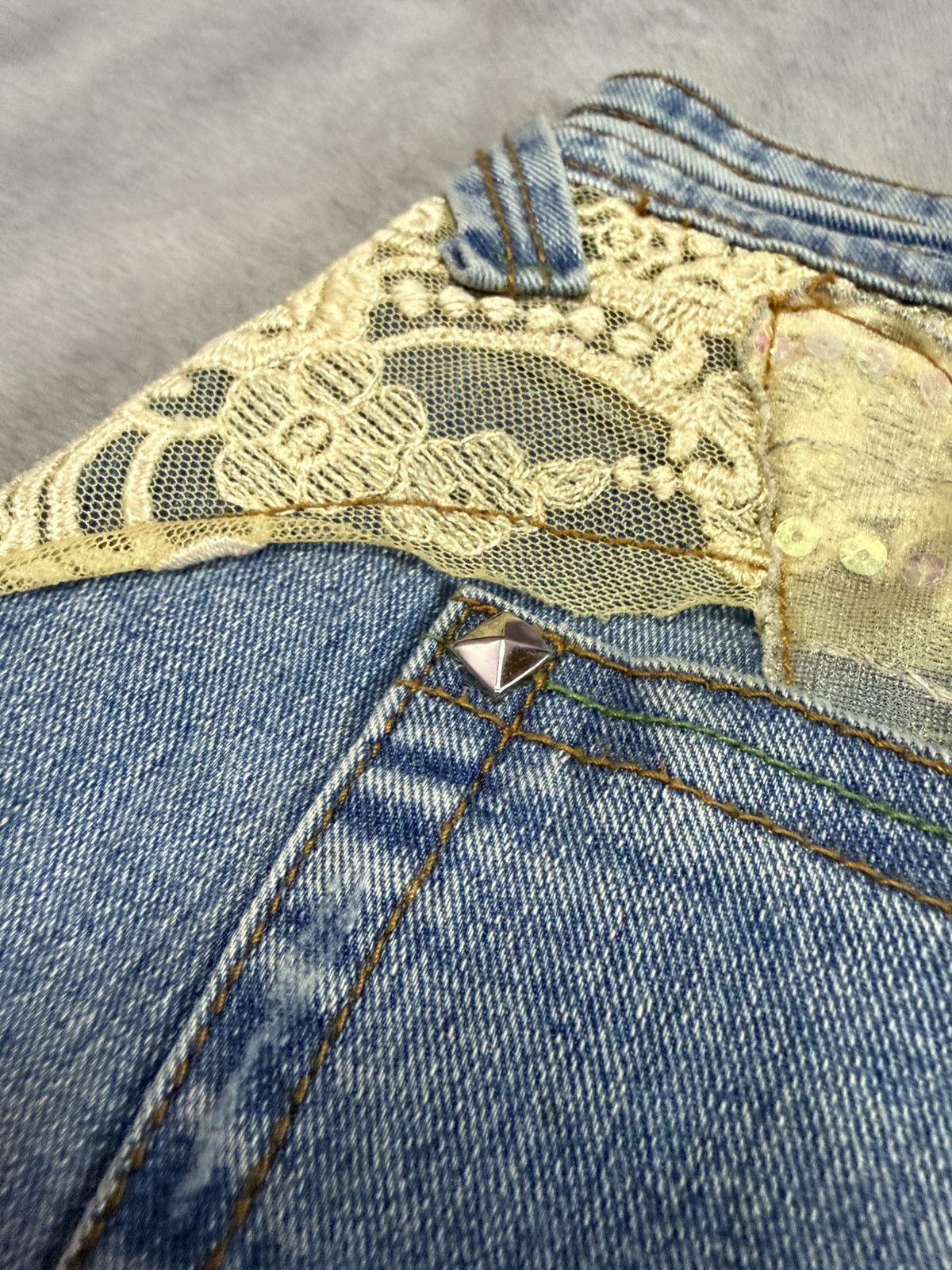 Japanese Brand × Vintage Embellished Butterfly Studded Rhinestone Flared Jeans Size 29" - 10 Thumbnail