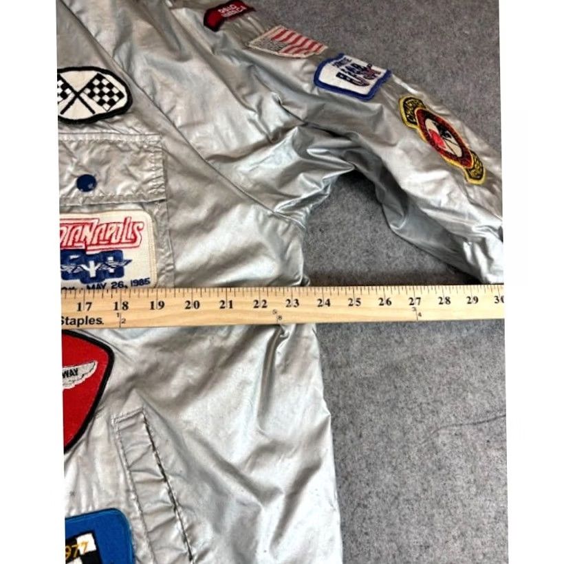 NASCAR VTG NASCAR Patchwork Racing Jacket Mens L Silver Satin Goodyear Indy Motorsports Bomber Jacket Mens X-Large? Size US L / EU 52-54 / 3 - 7 Thumbnail