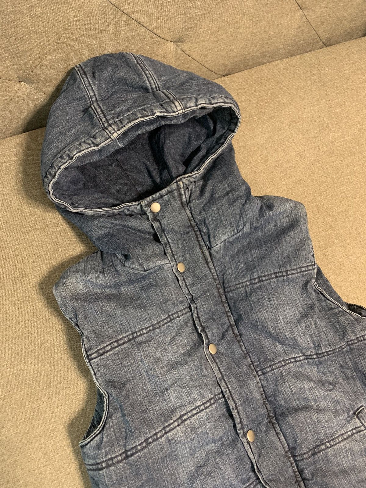 Japanese Brand Full Glow Blue Denim Puffer Vest Size US M / EU 48-50 / 2 - 3 Thumbnail