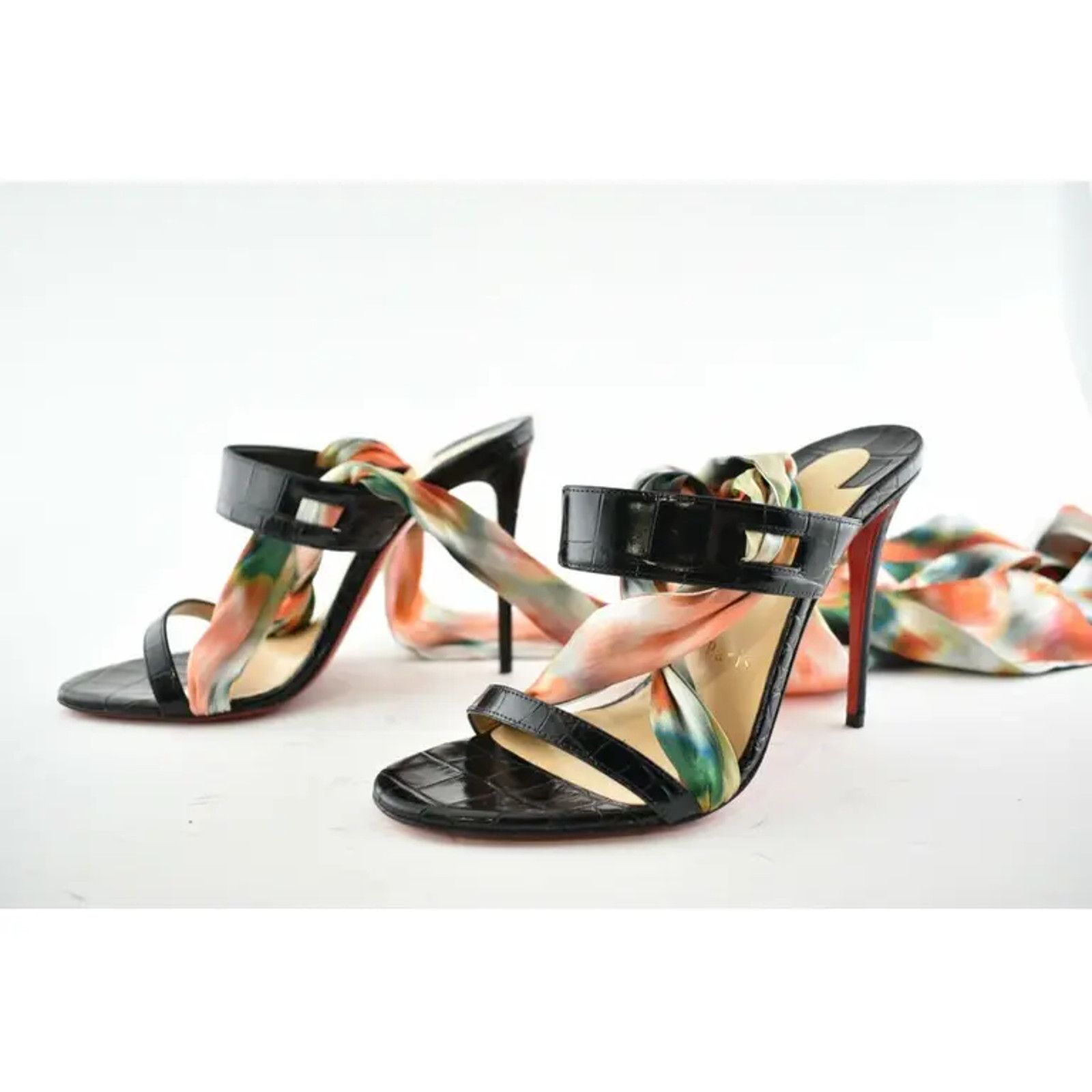 Christian Louboutin Foulard Cheville 100 Black Red Lace Up Sandal Heel Pump 37 Size US 7 / IT 37 - 8 Thumbnail