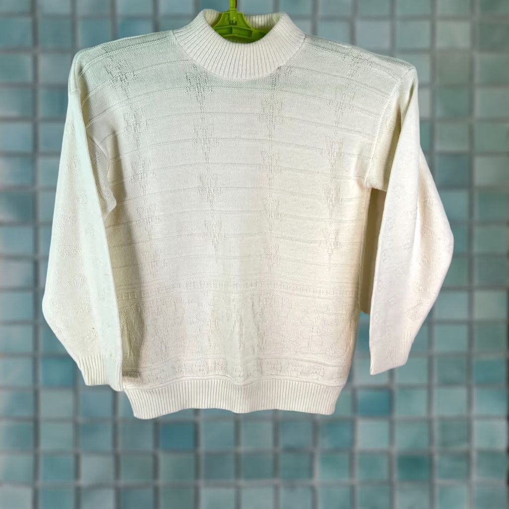 Vintage Bears Crossing Womens Geometric Ivory Knit Sweater Size M USA Made Long Sleeves Size M / US 6-8 / IT 42-44 - 1 Thumbnail
