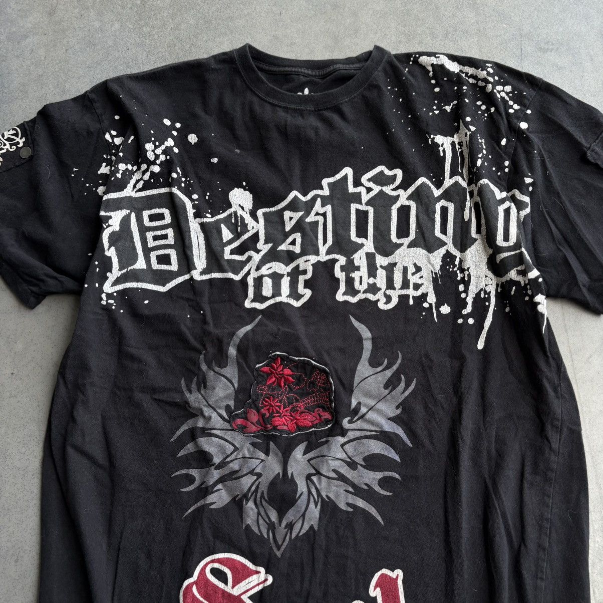 Affliction × Vintage Vintage Black Y2K Affliction Paint Splatter Gothic Shirt Size US XL / EU 56 / 4 - 3 Thumbnail