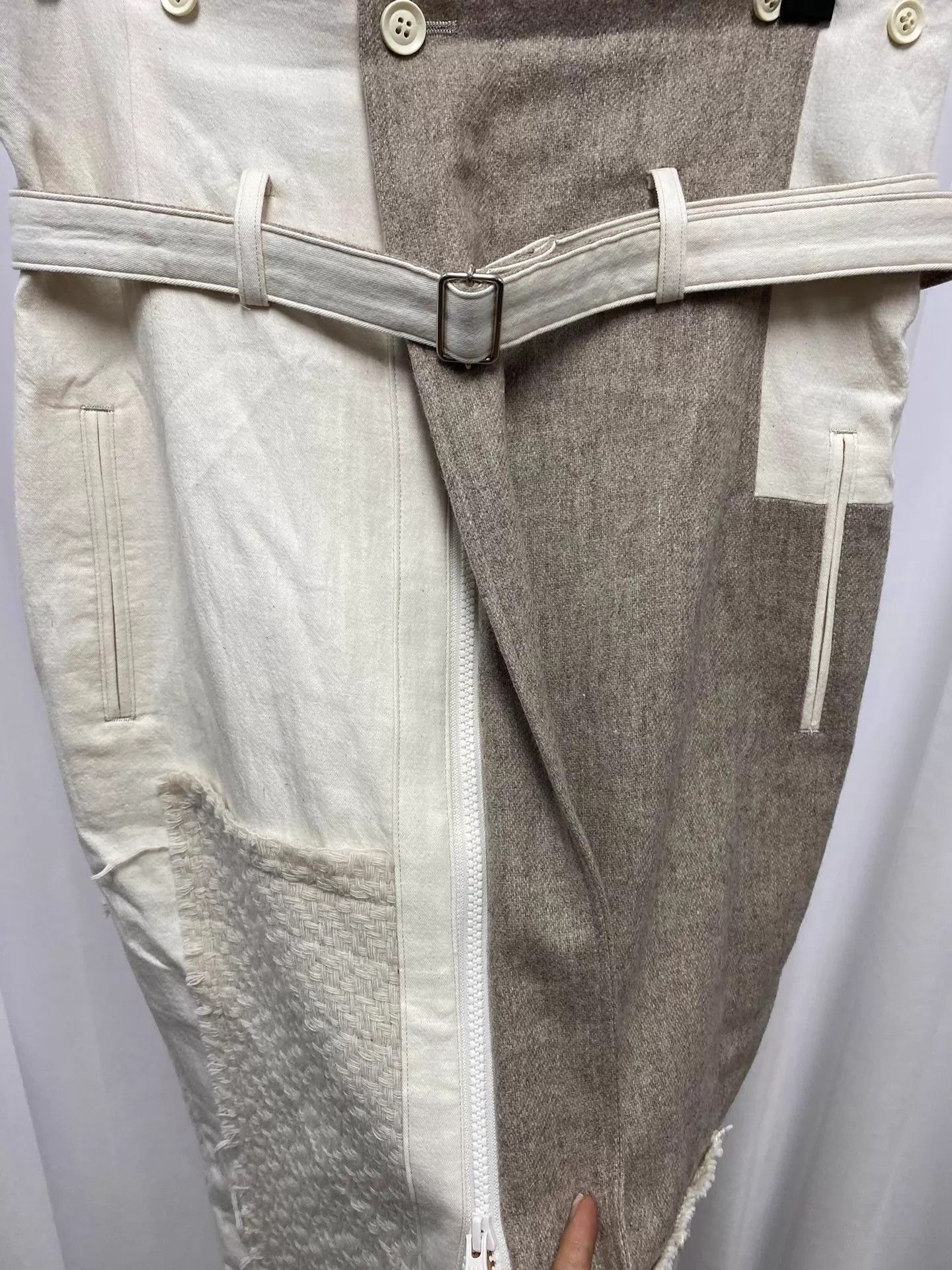 Yohji Yamamoto Y's Yohji Yamamoto Color Blocked Belted Wool-Cotton Skirt Size 26" / US 2 / IT 38 - 4 Thumbnail