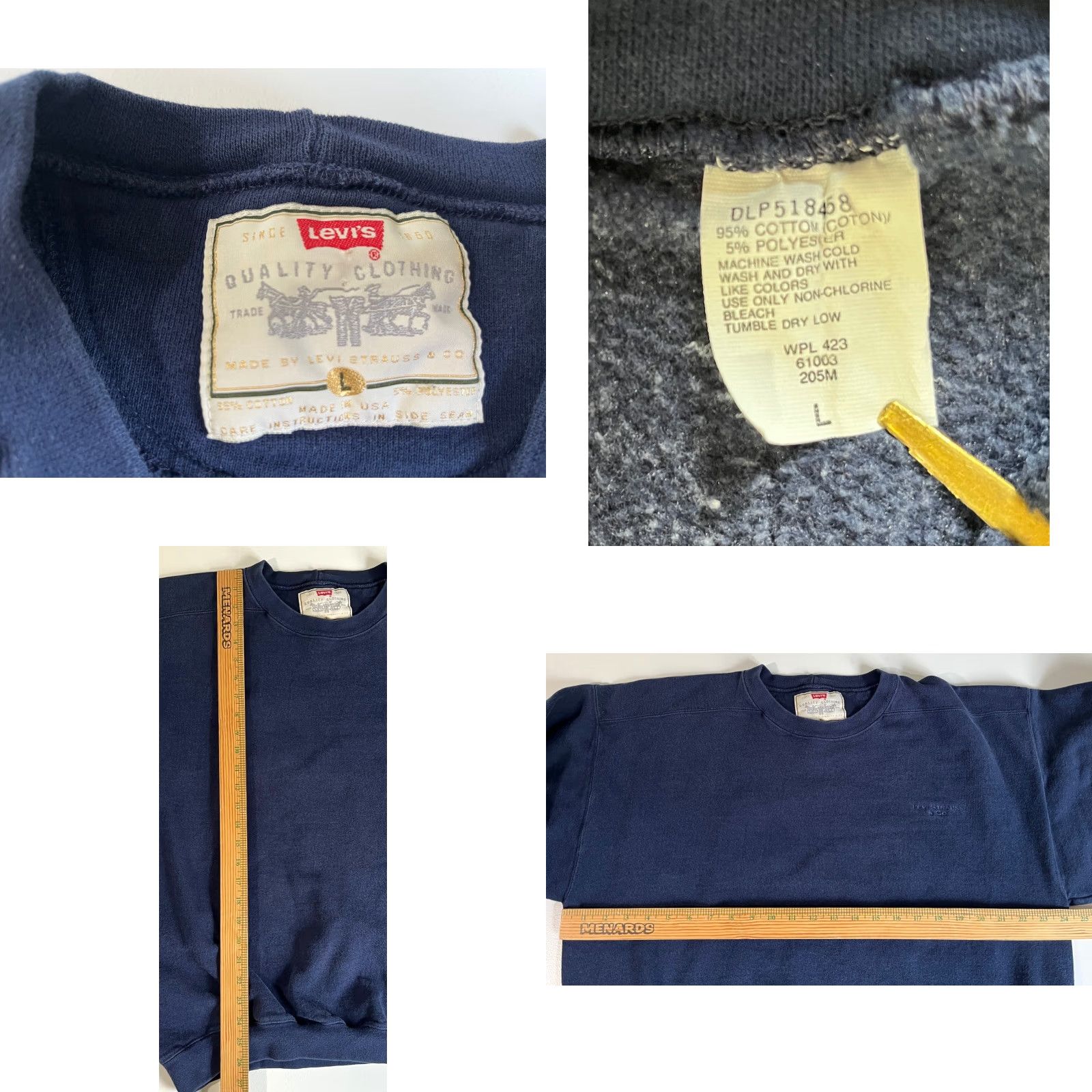 Levi's VINTAGE Levi's Sweatshirt Main Selling Point: Heavyweight Crewneck Navy 90s USA Made Size L Mens Size US L / EU 52-54 / 3 - 8 Thumbnail