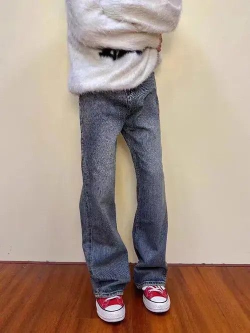 Jean Washed Vintage Simple Straight Bootcut Jeans Size US 34 / EU 50 - 5 Thumbnail