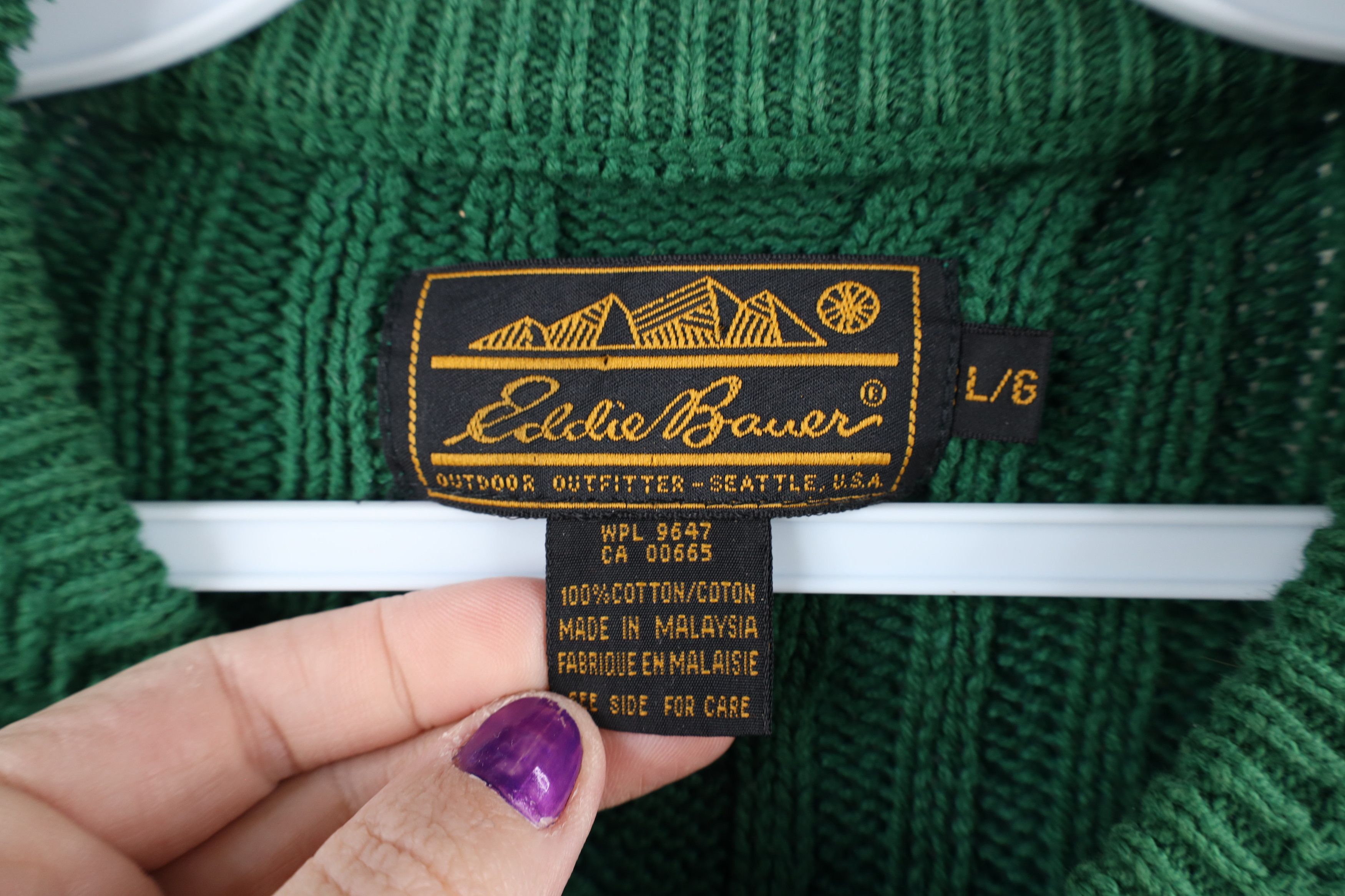 Eddie Bauer × Vintage Vintage 90s Eddie Bauer Cable Knit Crewneck Sweater Green Size US L / EU 52-54 / 3 - 7 Thumbnail