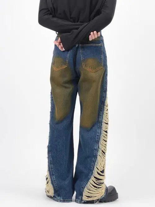 VIBE Retro distressed patchwork design tassel jeans Size US 34 / EU 50 - 7 Thumbnail