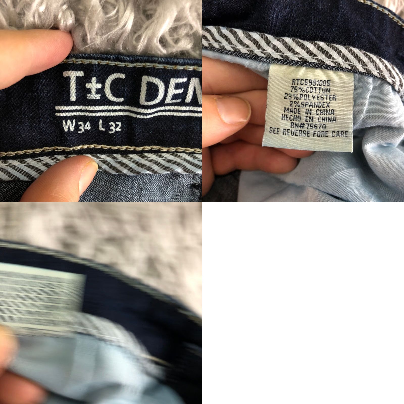 Denime T&C Denim Jeans Mens 34x32 Dark Wash Mid Rise Slim Straight Leg Blue Denim Size US 34 / EU 50 - 8 Thumbnail