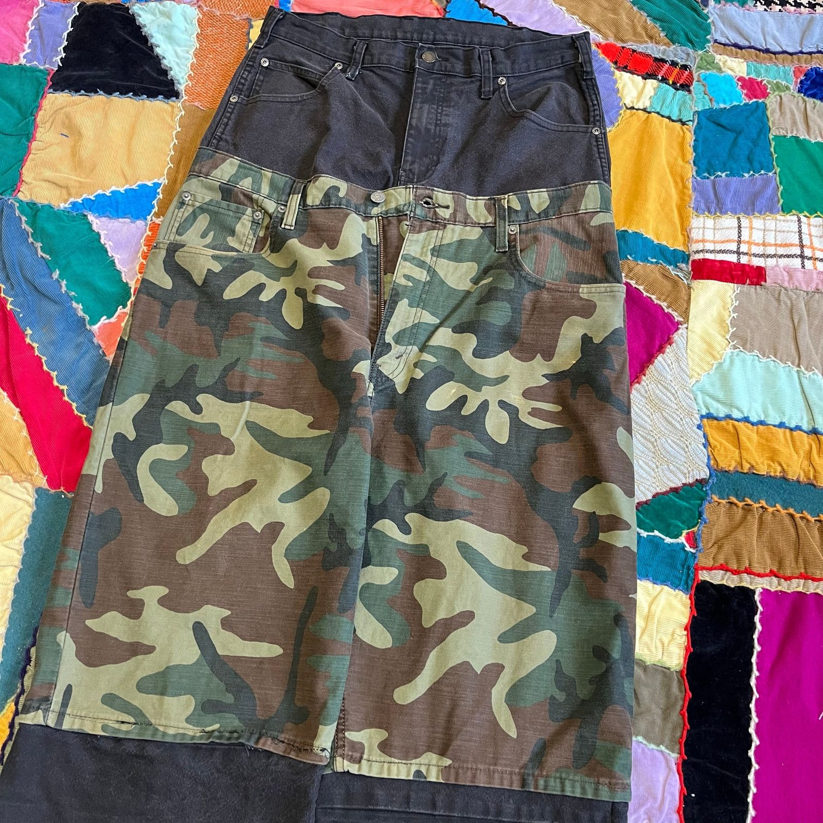 Other Upcycled False Sagging Black With Camo Baggy Work Pant 32x32 Size US 32 / EU 48 - 3 Thumbnail