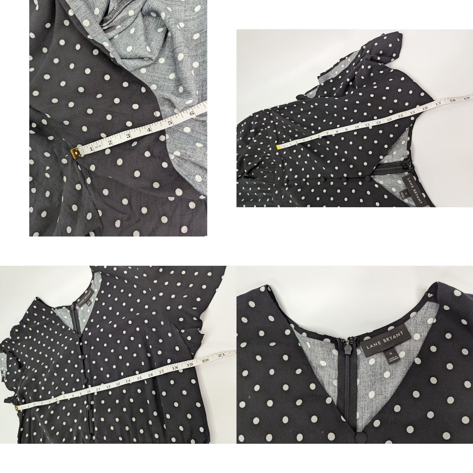 Vintage Lane Bryant Short Rompers Jumpsuit Short Sleeve Polka Dots V-Neck Pockets Sz 16 Black Women One-Piece Style Jumpsuit Size 38" / US 16 / IT 52 - 8 Thumbnail