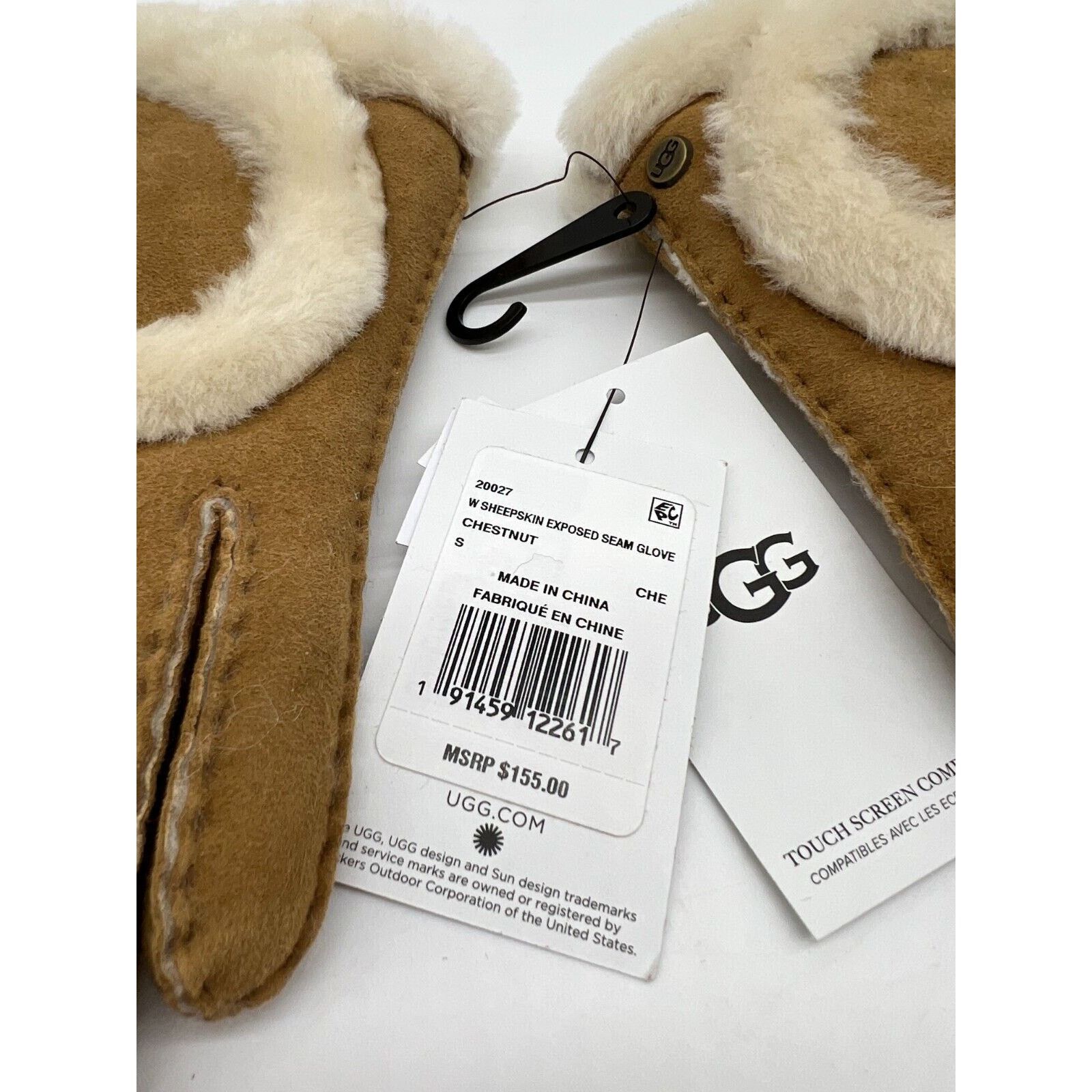 UGG Women's Exposed Sheepskin Seam Gloves Chestnut 20027 Size 2024 S NWT