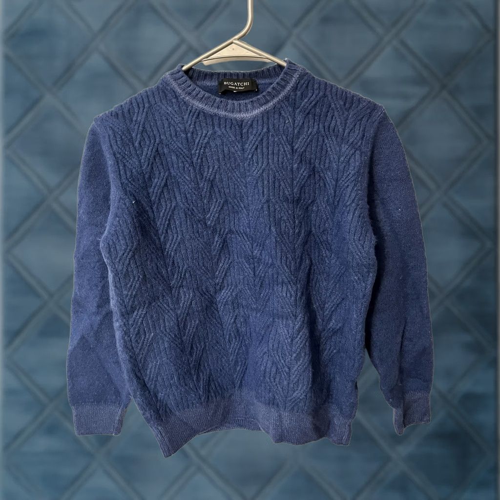 BUGATCHI Bugatchi Sweater Woman Large Blue Cable Knit 100% LambsWool Size L / US 10 / IT 46 - 1 Thumbnail