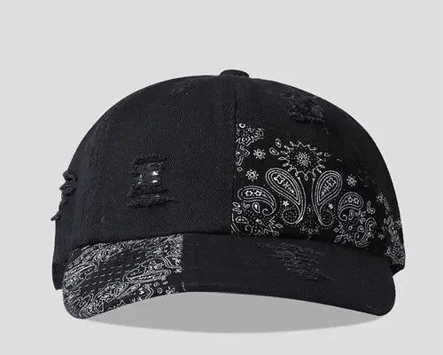 VIBE Y2k paisley bandana patchwork distressed cap baseball Size ONE SIZE - 7 Thumbnail