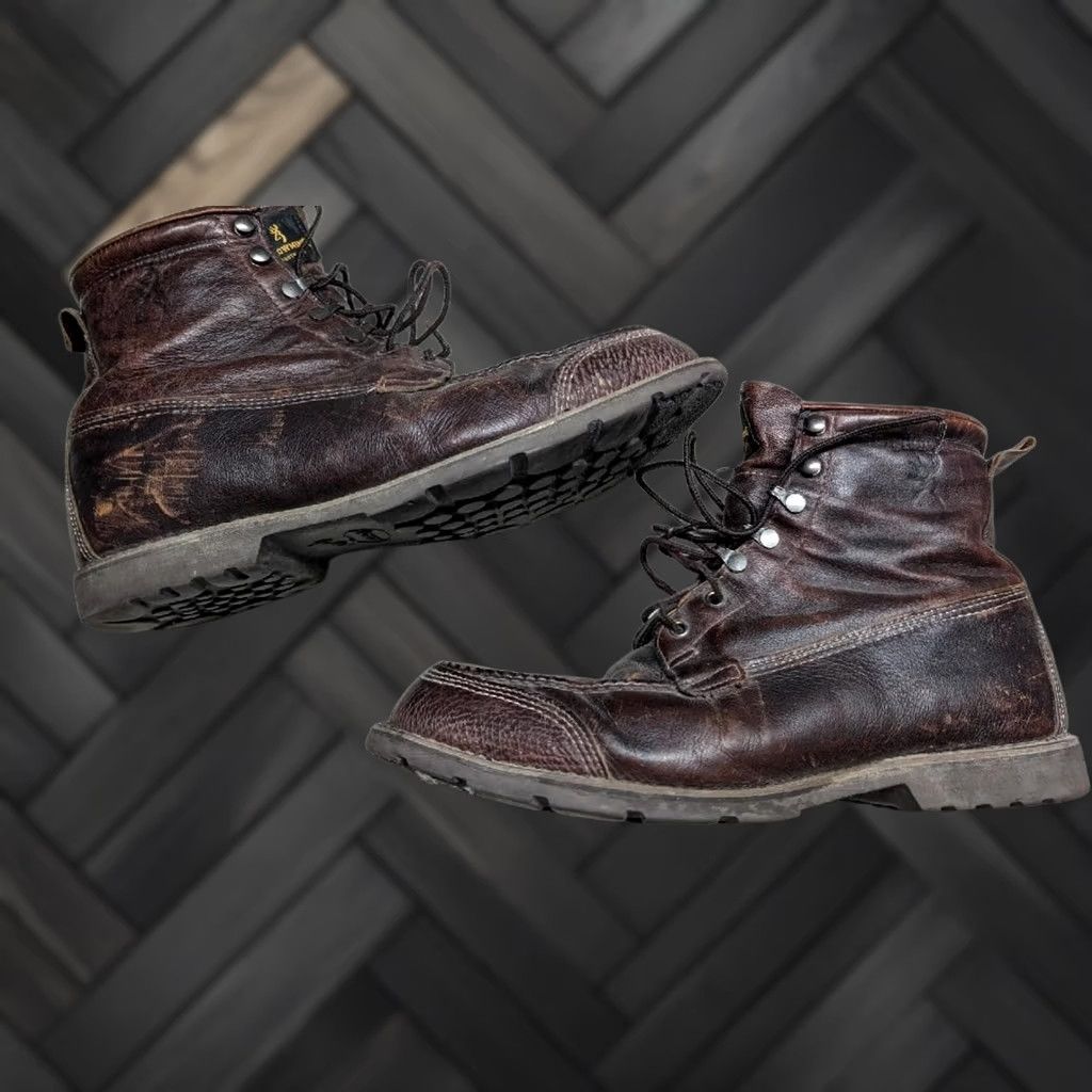 Vintage VINTAGE Browning hunting boot GORE-TEX brown leather 12 W safety toe Moc Toe Mens Boots Size US 12 / EU 45 - 1 Thumbnail