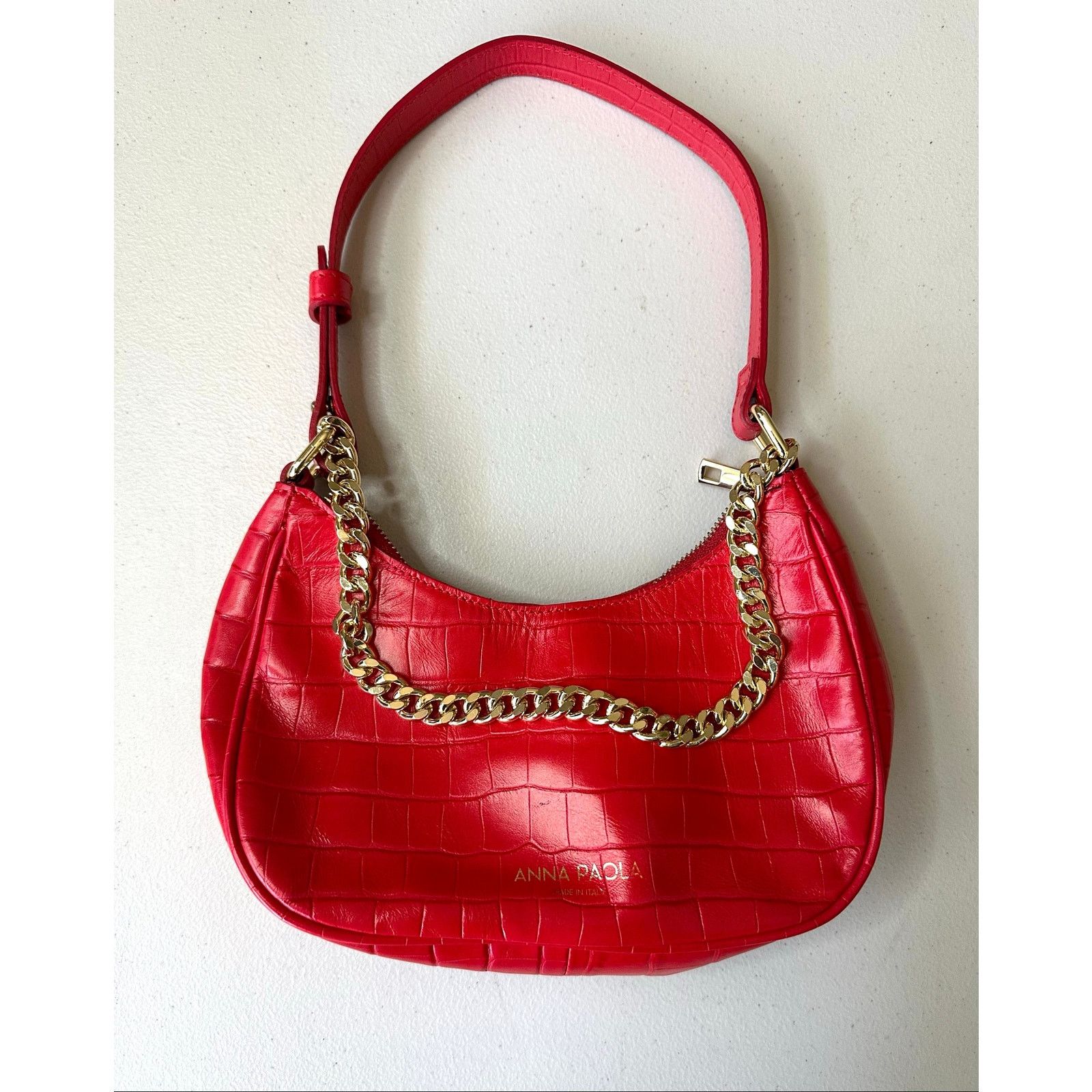 & Other Stories Anna Paola Red Croc Leather Shoulder Bag Gold Chain Italy Size ONE SIZE - 1 Thumbnail