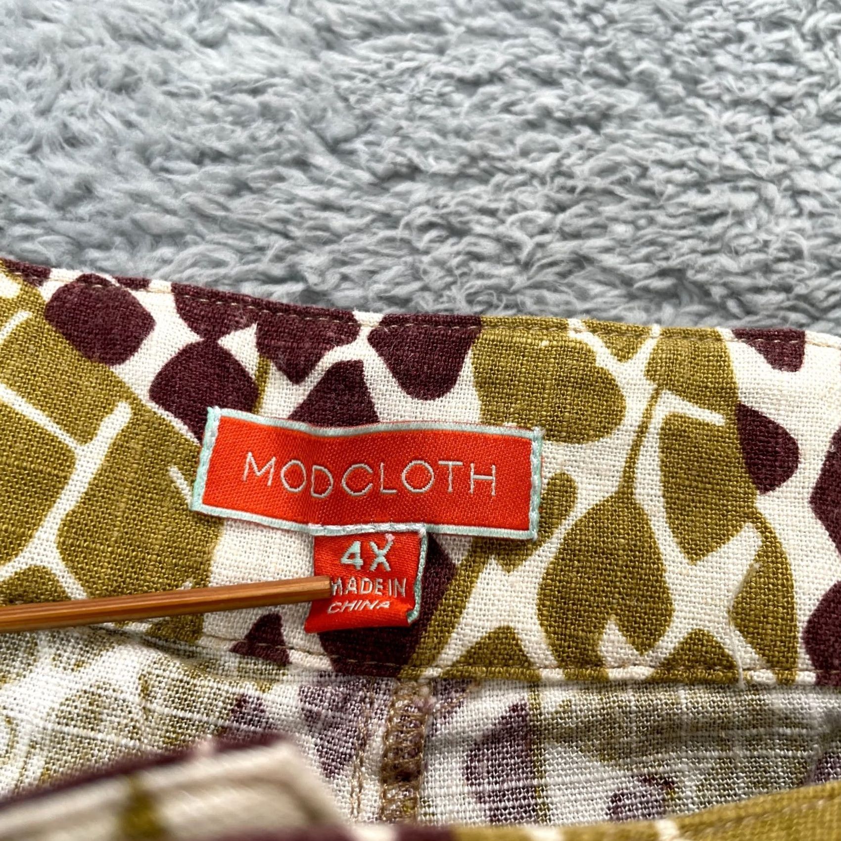 Vintage Modcloth Pants Womens XXXXL Plus Green Capri Giraffe Print Cotton Linen Wide Leg Size 34" / US 12 / IT 48 - 3 Thumbnail