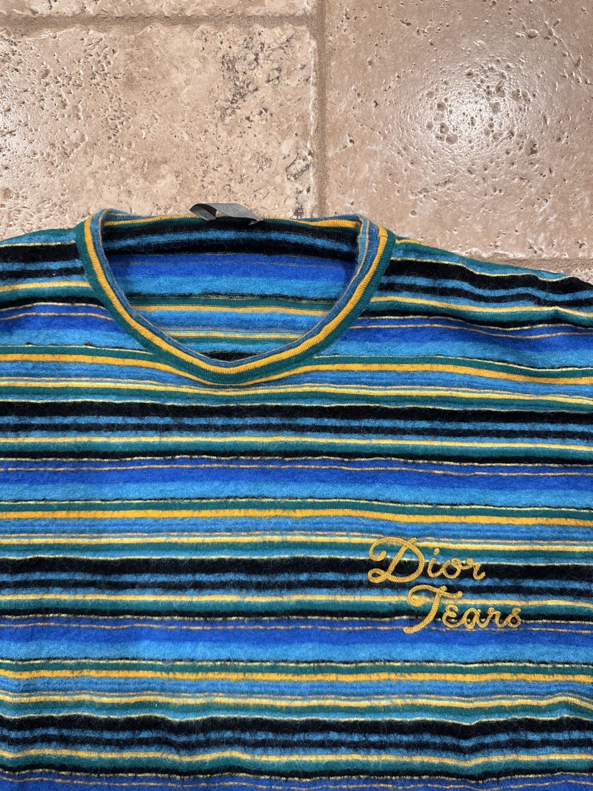 DENIM TEARS × Dior Dior x Denim Tears FW23 Blue/Yellow Striped Knit Sweater Size US M / EU 48-50 / 2 - 8 Thumbnail