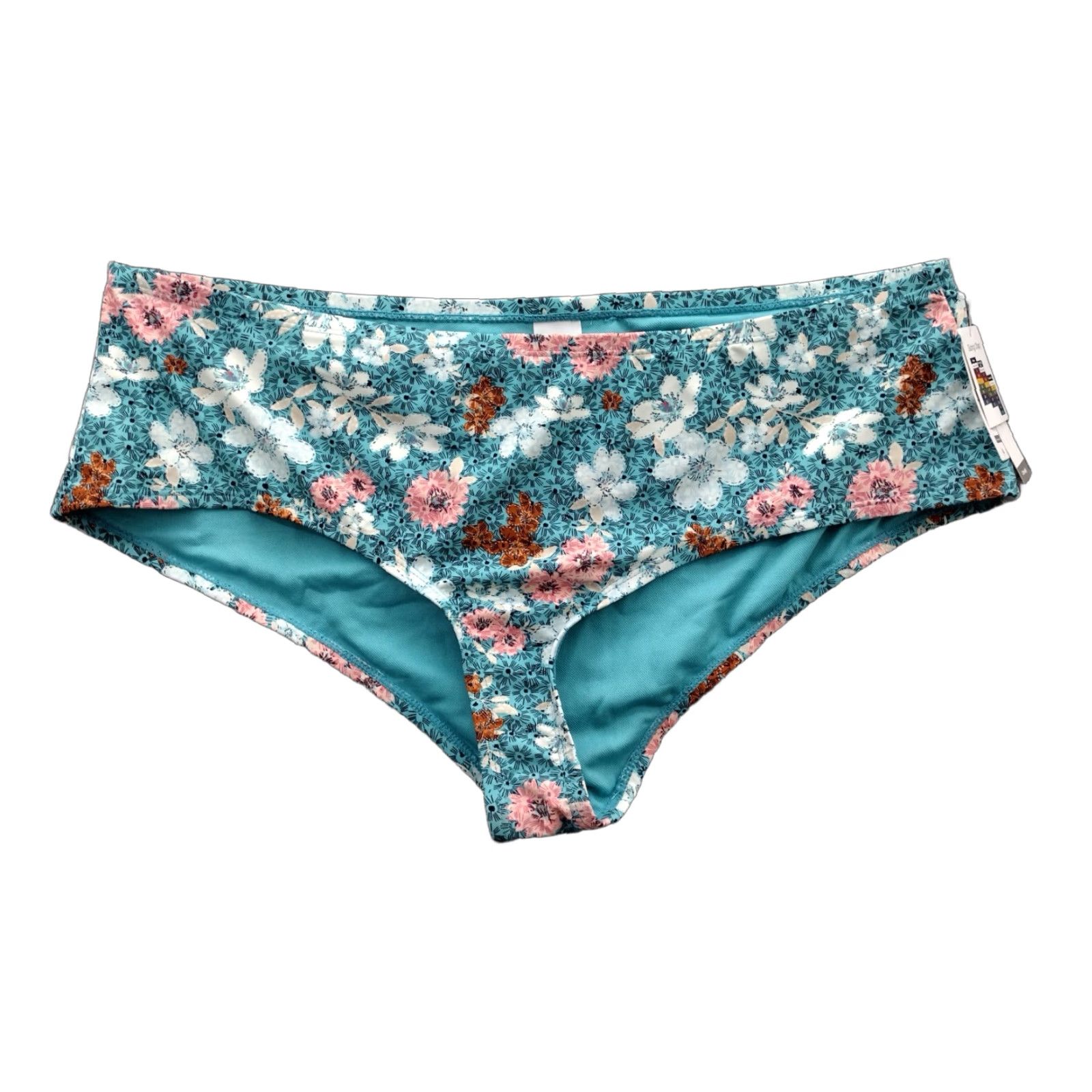 Vintage Time And Tru Bottoms Teal Floral Midrise Plus 1X Cheeky BoyShort Womens Beach Size 40" / US 18 - 1 Thumbnail