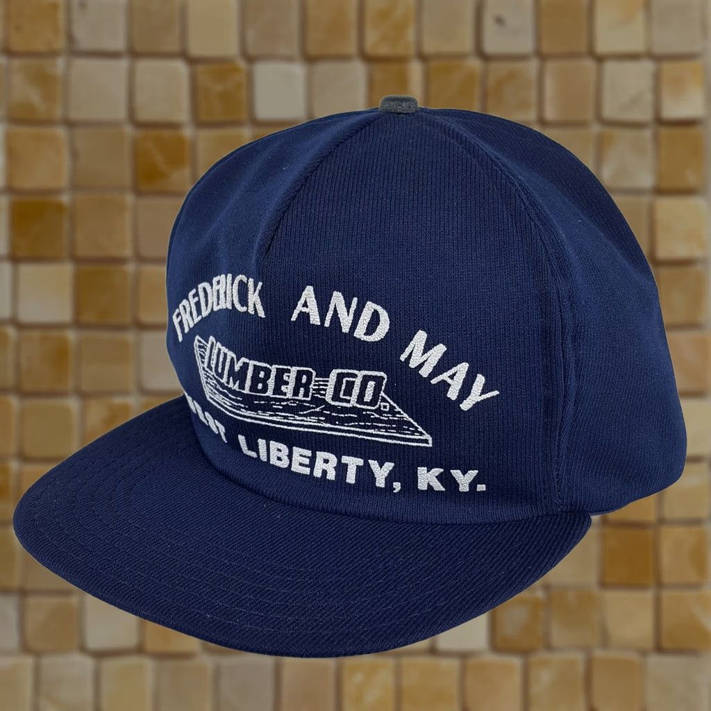 Vintage Vintage Lumber USA Trucker Hat Snapback Puff Print Cap Blue Navy Men Adjustable Cap Size ONE SIZE - 1 Thumbnail