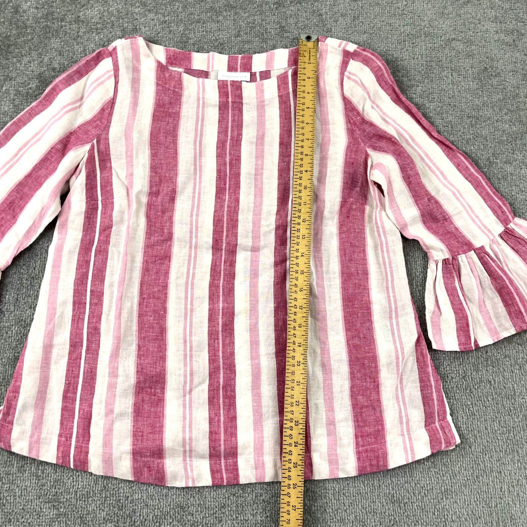 Charter Club CHARTER CLUB Shirt Womens Small Pink White Striped 100% Linen Blouse Top Ruffle Size S / US 4 / IT 40 - 4 Thumbnail