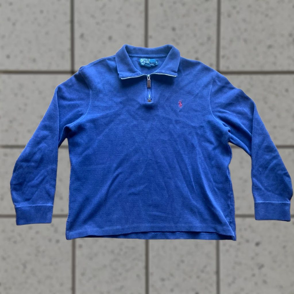 Polo Ralph Lauren VINTAGE Polo Ralph Lauren Mens L 1/4 Sweater Knit Pullover Navy Blue Cotton Small Pony Size US L / EU 52-54 / 3 - 1 Thumbnail