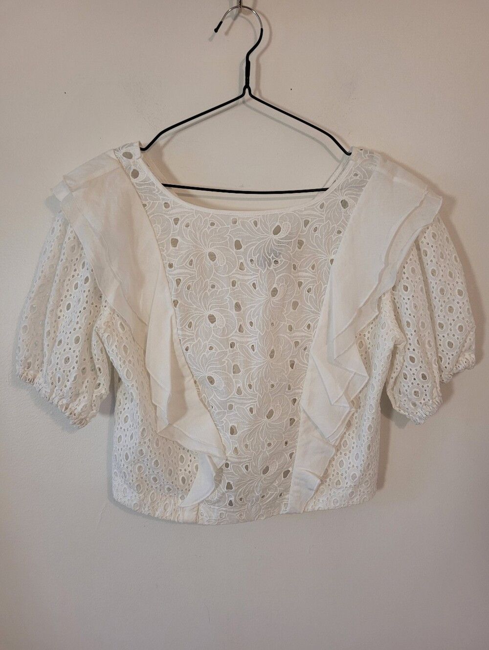 Pinko Pinko NWT White Short Sleeve Boho Ruffle Floral Blouse - 6 Size M / US 6-8 / IT 42-44 - 3 Thumbnail