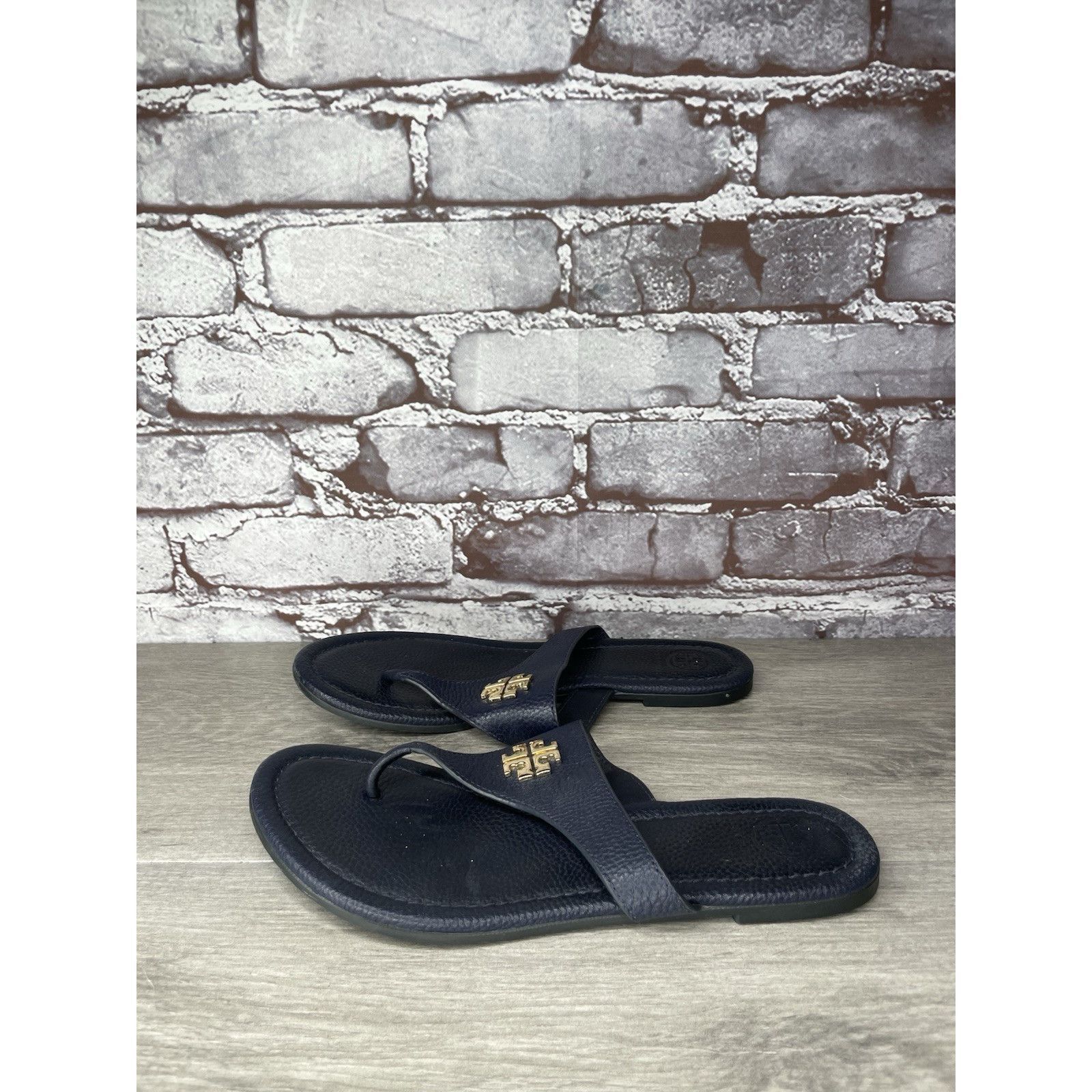 Tory Burch Tory Burch Jole Navy Blue Thong Tumbled Leather Sandals Wome Size US 6.5 / IT 36.5 - 1 Thumbnail