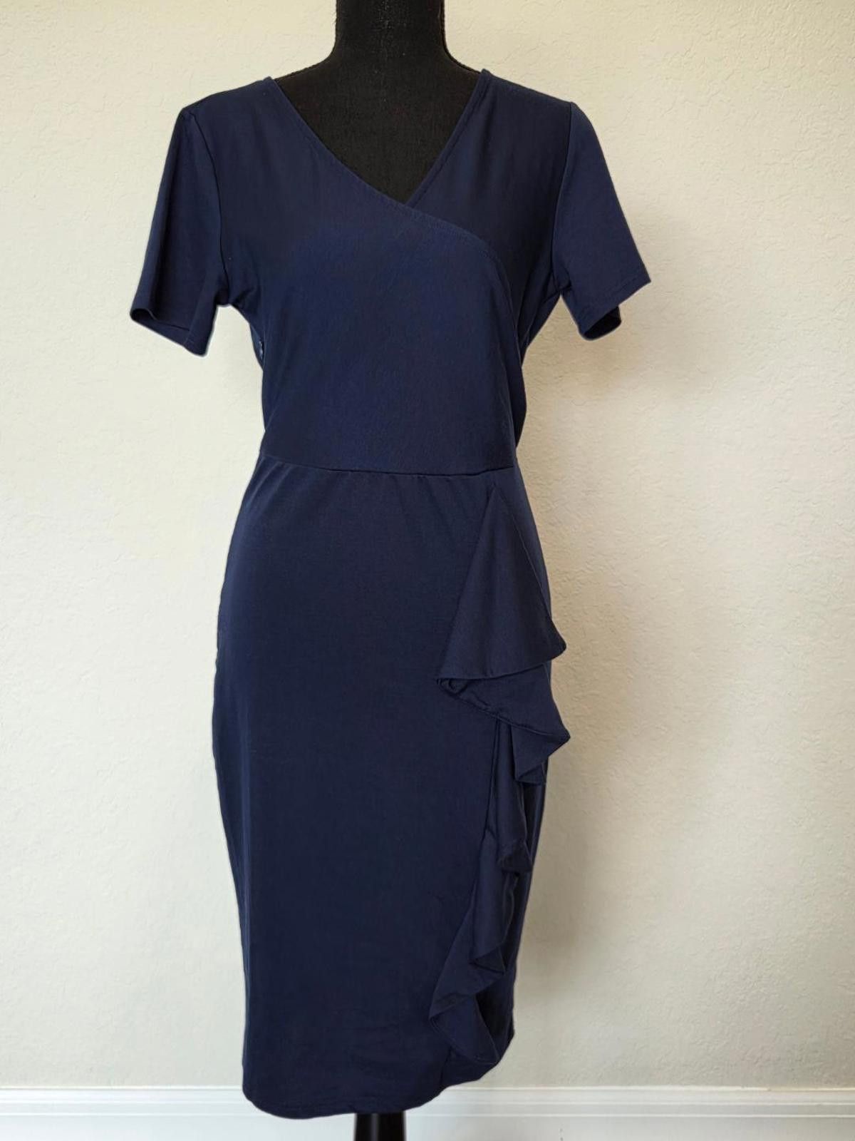 Designer Oxiuly Women's V Neck Slim Ruffle Hem Sheath Dress - NWT Size M / US 6-8 / IT 42-44 - 1 Thumbnail