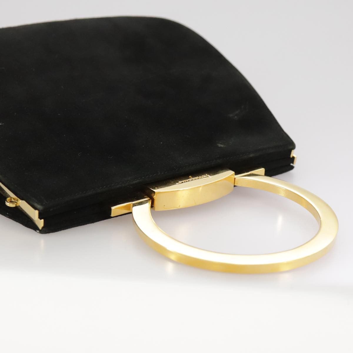 Salvatore Ferragamo Salvatore Ferragamo Gancini Hand Bag Suede Black Gold Size ONE SIZE - 8 Thumbnail