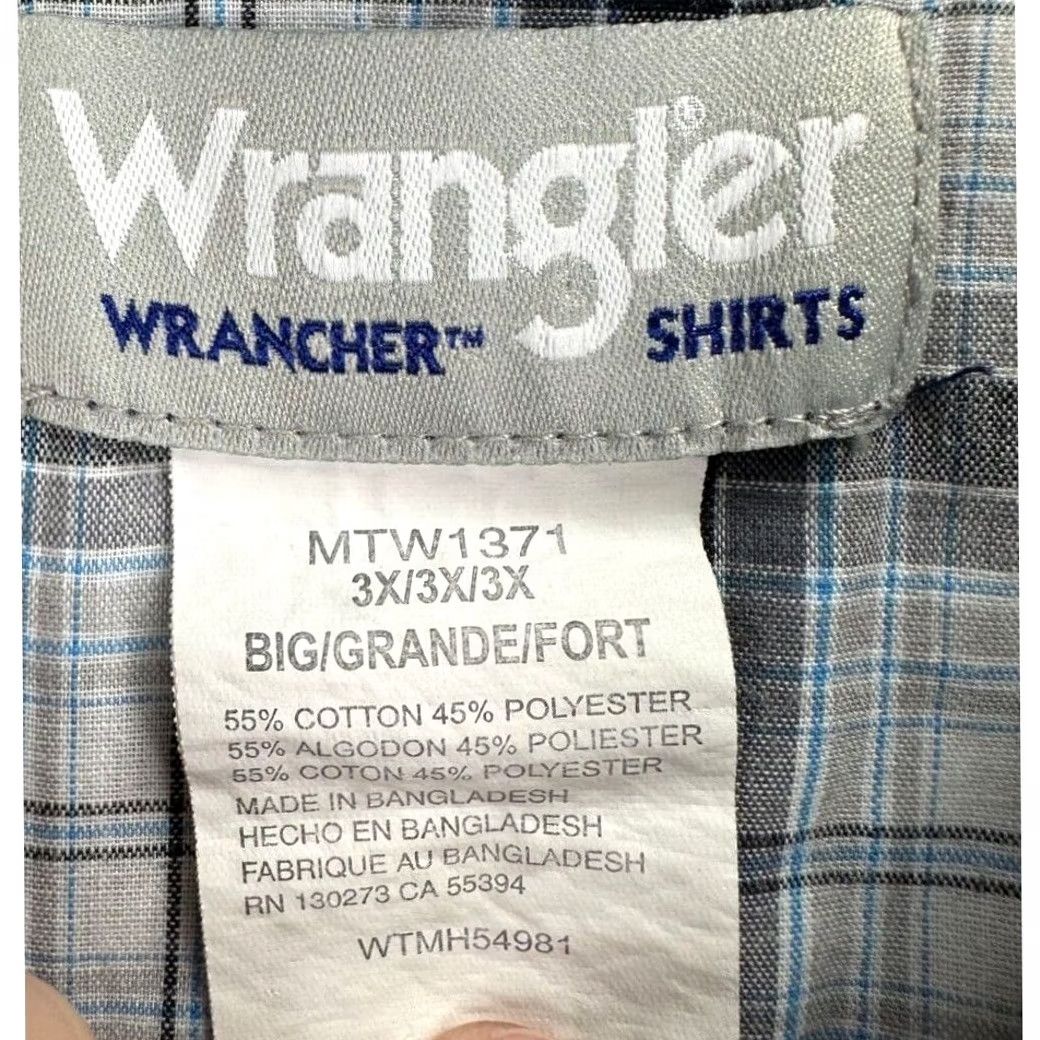 Wrangler Wrangler Wrancher Western Shirt Mens 3X Big Grey Plaid Pearl Snap Cowboy Short Sleeve Shirt Size US XXL / EU 58 / 5 - 3 Thumbnail