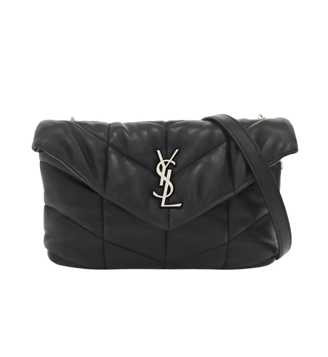 Saint Laurent Paris Ysl Puffer Mini Black Sheepskin Quilted Venvelope Clutch Sho, Women's