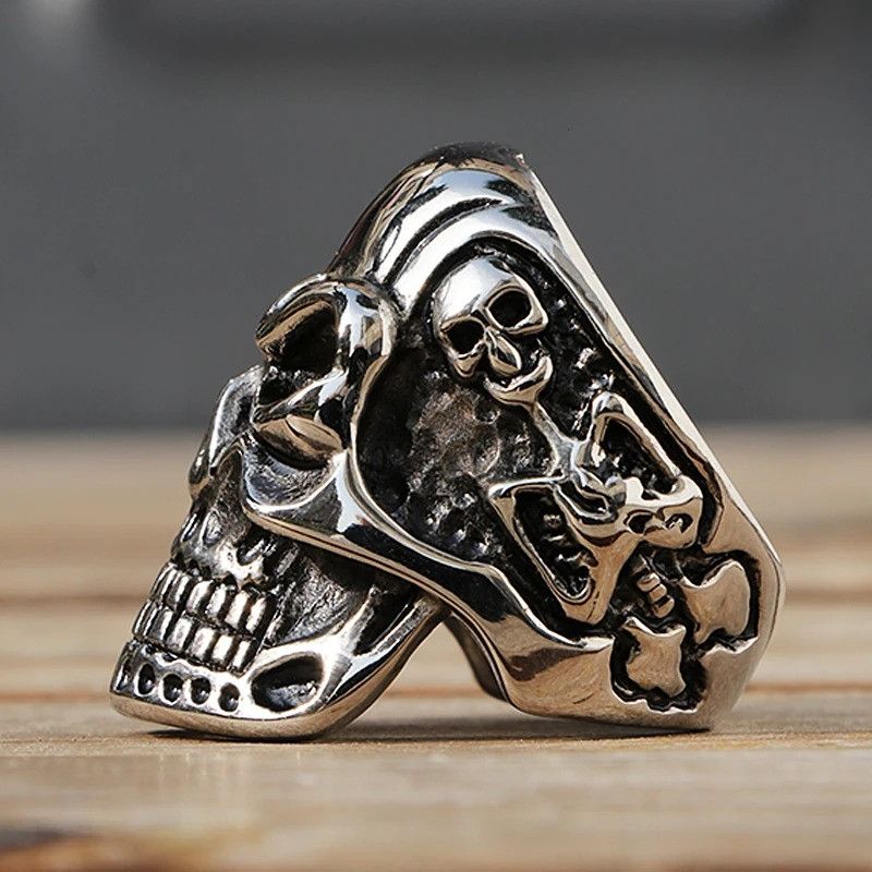 Vintage Skull Ring Men Stainless Steel Motor Biker Size ONE SIZE - 2 Thumbnail