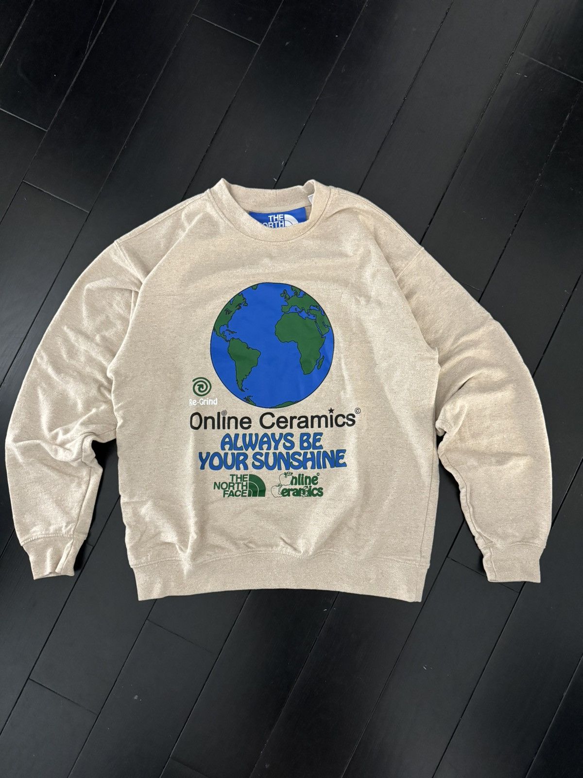 image of Online Ceramics x The North Face Always Be Your Sunshine Regrind Crewneck Sweatshirt in Cream (Size