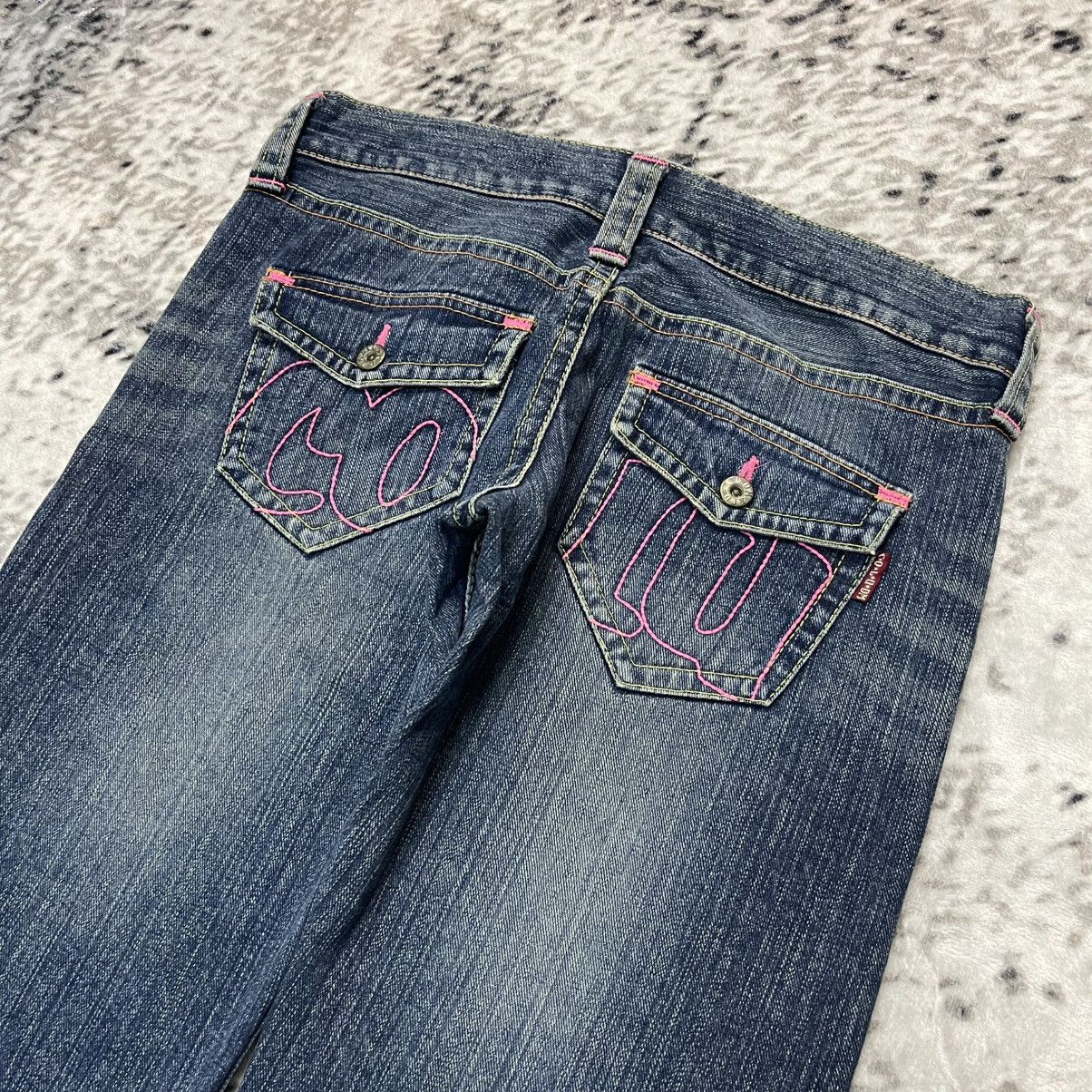 Japanese Brand Y2K Cocolulu Embroidery Wide Leg Flare Jeans Size 29" - 17 Thumbnail