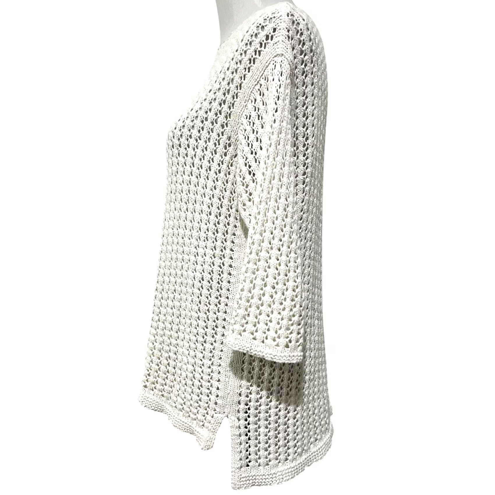 J. Jill J.Jill Open Knit Tunic Sweater Cotton Blend White Coastal Quiet Luxury Womens S Shirt Size S / US 4 / IT 40 - 3 Thumbnail