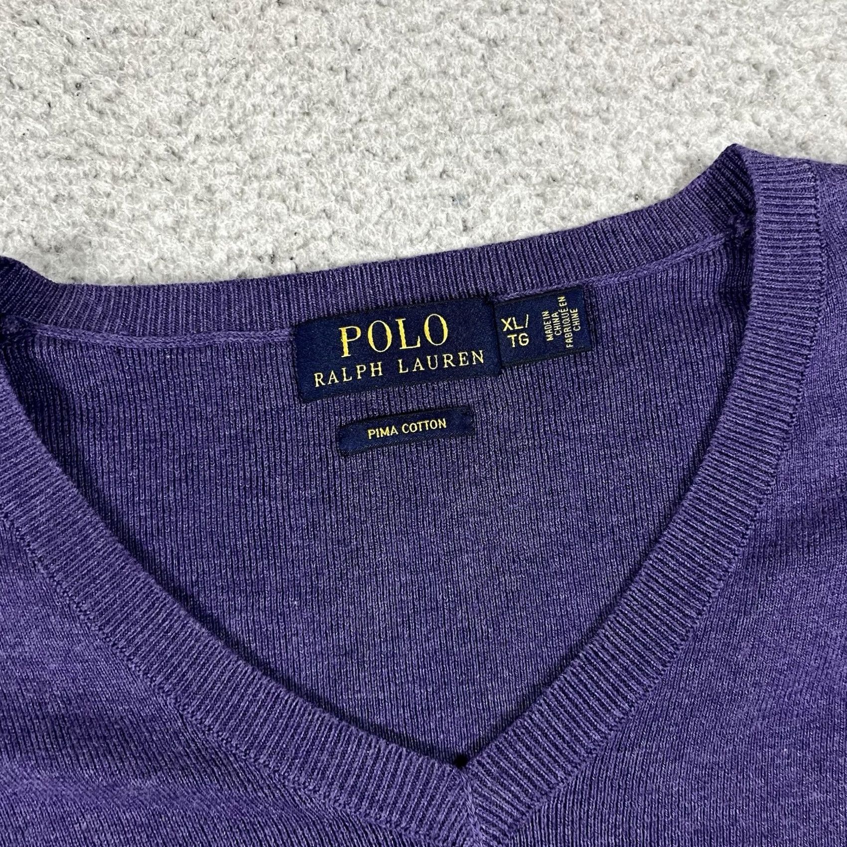 Polo Ralph Lauren Polo Ralph Lauren Sweater Mens XL Purple V-Neck Long Sleeve Knit Pullover Preppy Classic Colorful Retro Size US XL / EU 56 / 4 - 2 Thumbnail