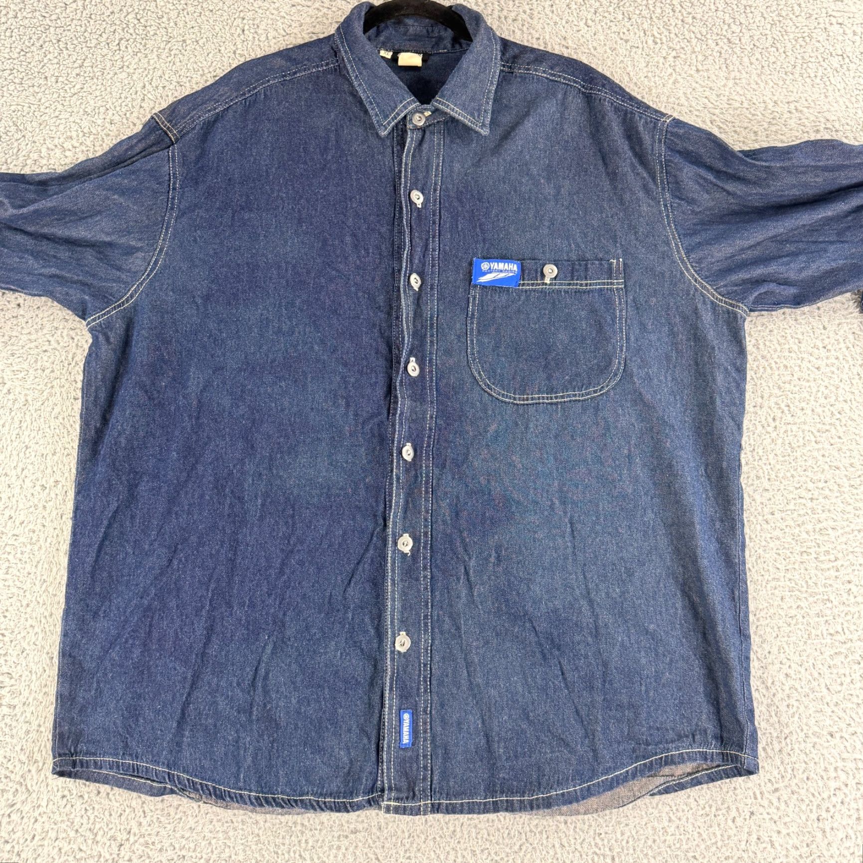 Yamaha VINTAGE Yamaha Jean Button-Up Shirt Mens XL Blue Denim Long Sleeve USA Made Size US XL / EU 56 / 4 - 3 Thumbnail
