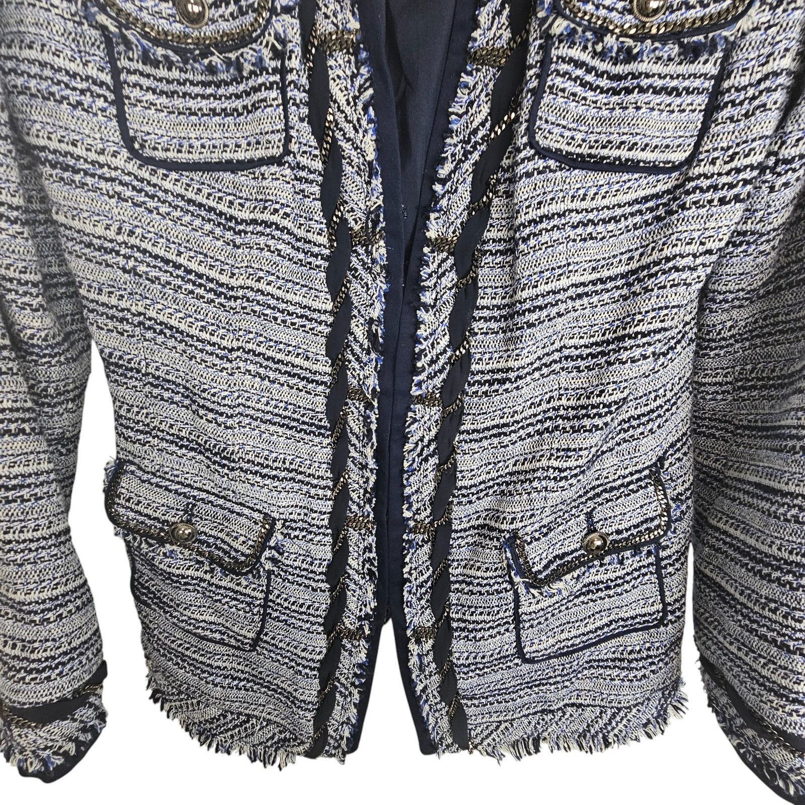 White House Black Market White House Black Market Womens Tweed Blazer Size 6 Fringe Size M / US 6-8 / IT 42-44 - 3 Thumbnail
