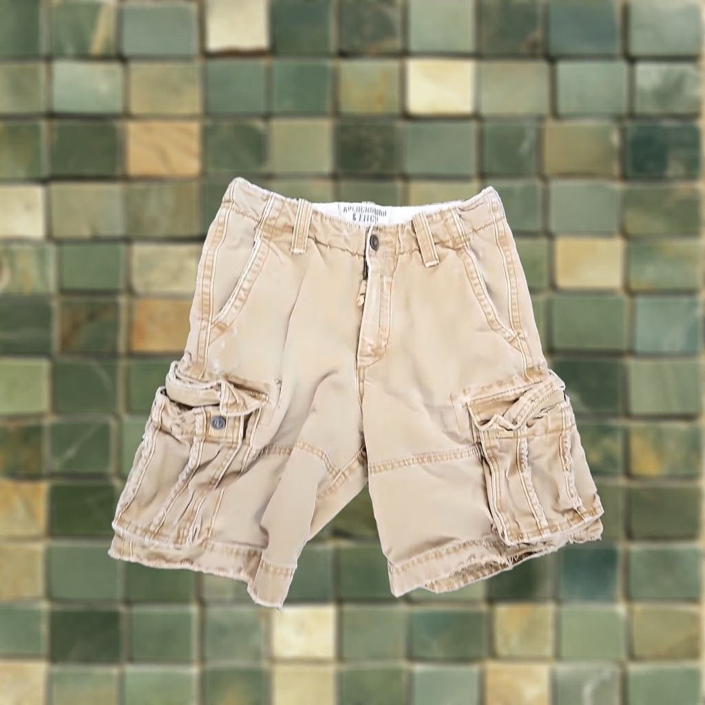 Abercrombie & Fitch Shorts Mens 30 Cargo Paratrooper Distressed Casual Canvas Cotton Multicolor Army Logo Cargo Pocket Waist 30