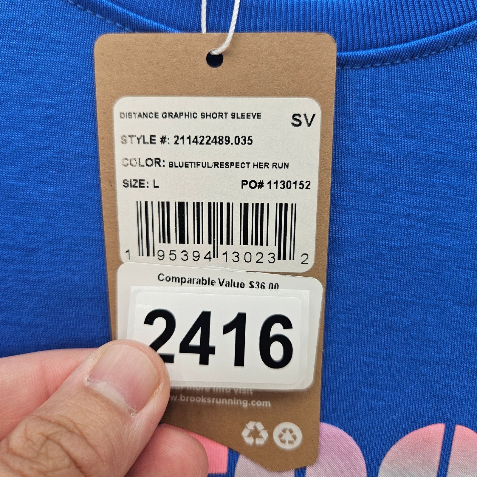 Brooks BROOKS WOMEN'S LARGE DISTANCE GRAPHIC SHORT SLEEVE BLUE TEE Size L / US 10 / IT 46 - 4 Thumbnail