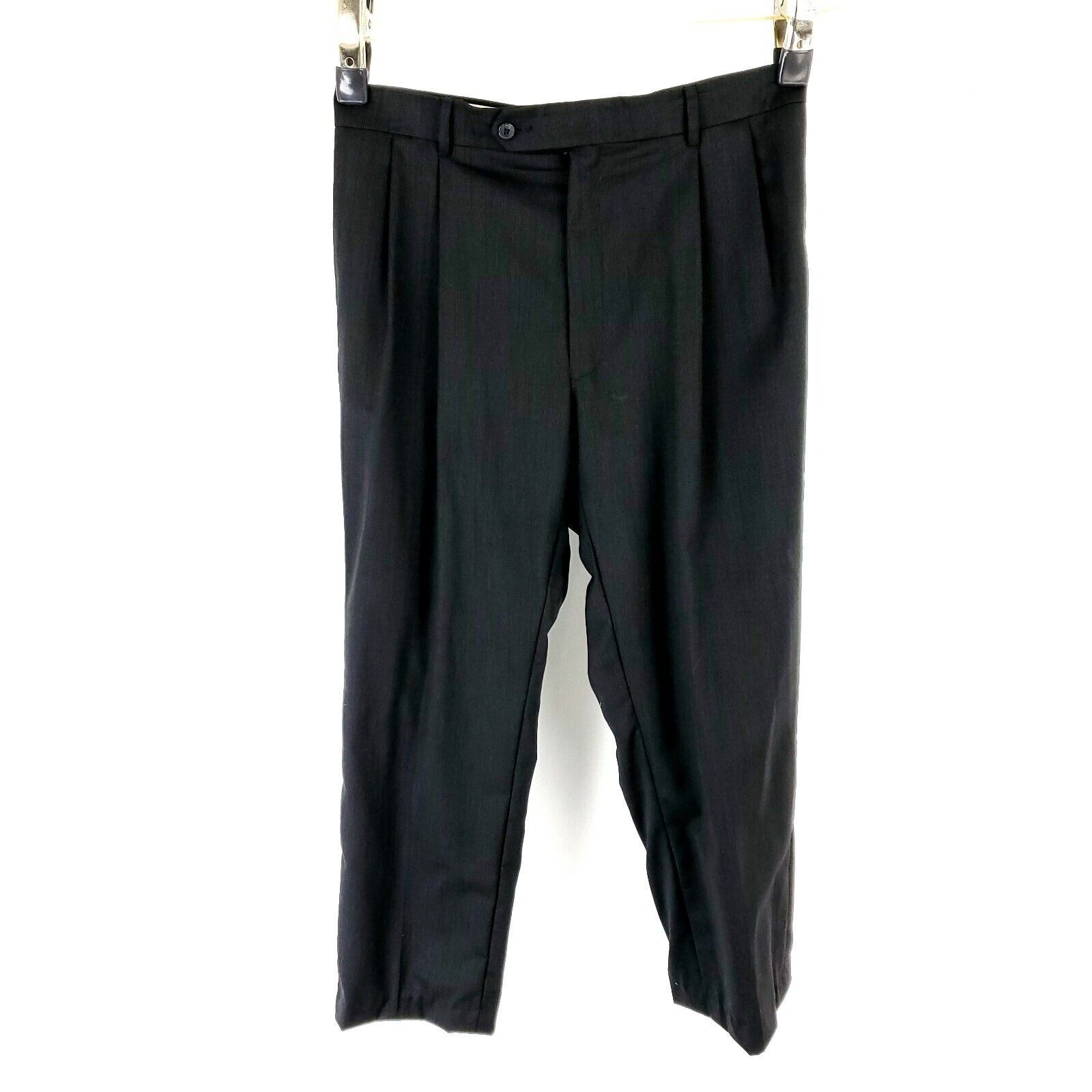 Jos. A. Bank Jos A Bank Wool Dress Pants 32/27 Black Micro Check Pleated Size 34S - 5 Thumbnail