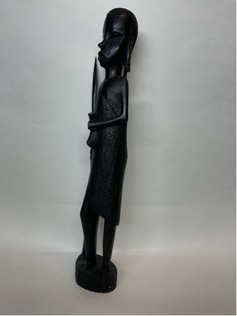 Other Hand Carved Wood Hunter Tribal Figure Kenyan Besmo 14.5” Size 26 - 14 Thumbnail