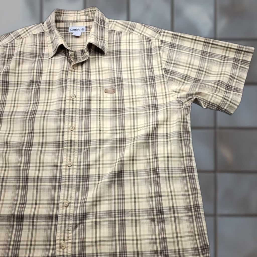 Carhartt VINTAGE Carhartt Shirt Mens XL Button Up Short Sleeve Plaid Cotton Regular Fit Workwear Size US XL / EU 56 / 4 - 1 Thumbnail