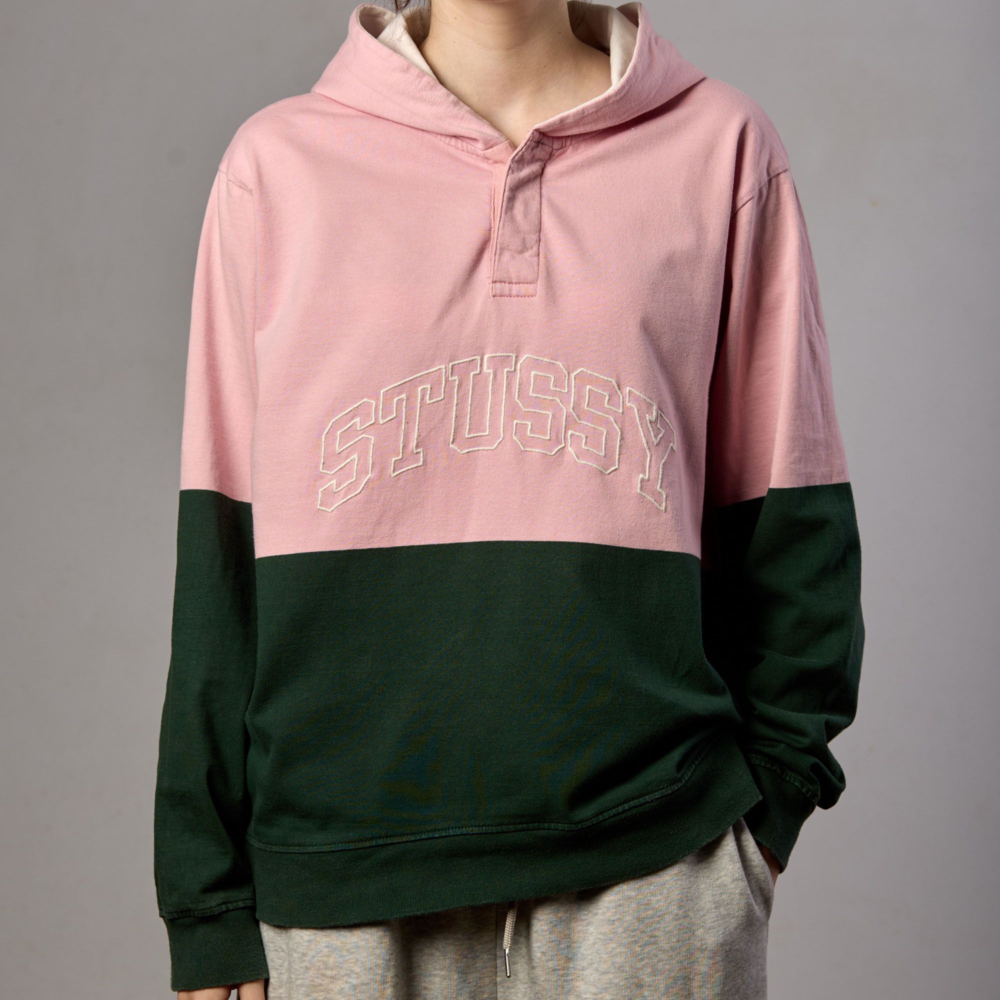 Stussy Stussy Pink Green Colorblock Henley Hoodie Athleisure Size US M / EU 48-50 / 2 - 1 Thumbnail