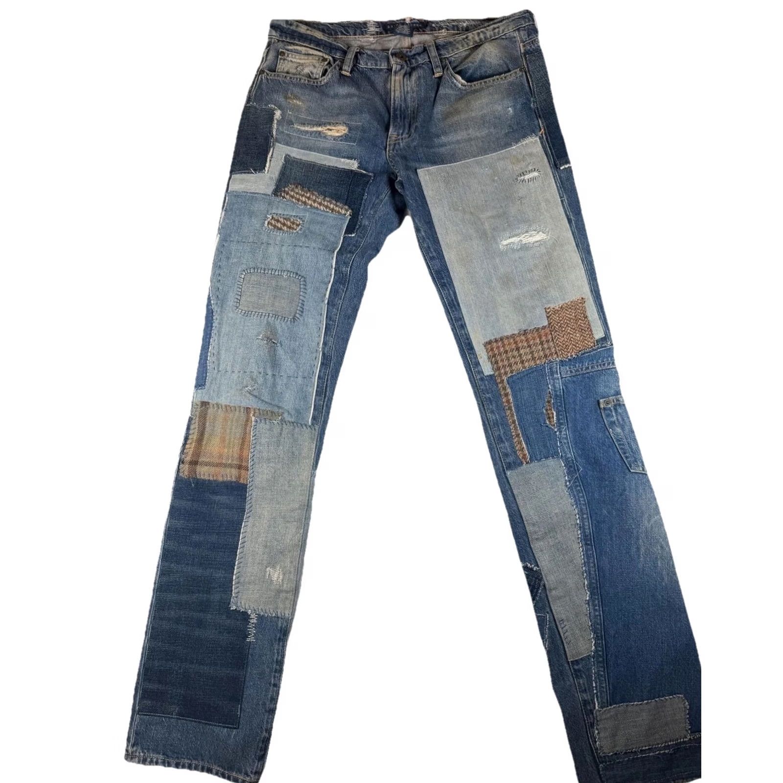 Ralph Lauren Ralph Lauren Jeans 29x32 Blue Patchwork Distressed Plaid Straight R01002 Men Jeans Slim Fit Regular 29x32 Vintage No Size US 29 - 3 Thumbnail