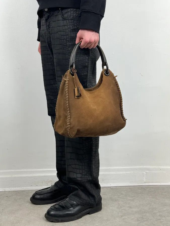 Gucci 2000s Gucci Brown Gradient Suede Leather Handle Bag Size ONE SIZE - 2 Thumbnail