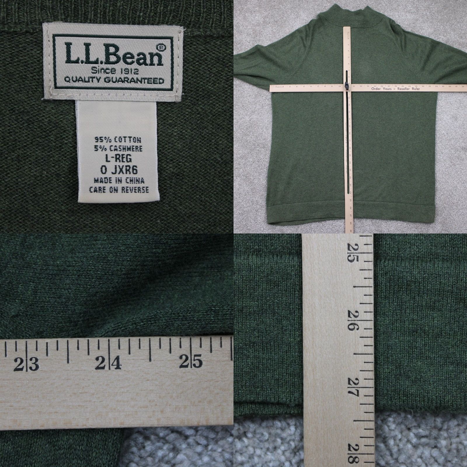 Vintage L.L. Bean Sweater Mens Large Green 1/4 Zip Pullover Casual Knit Cashmere Cotton Sweatshirt L/S Size US L / EU 52-54 / 3 - 8 Thumbnail